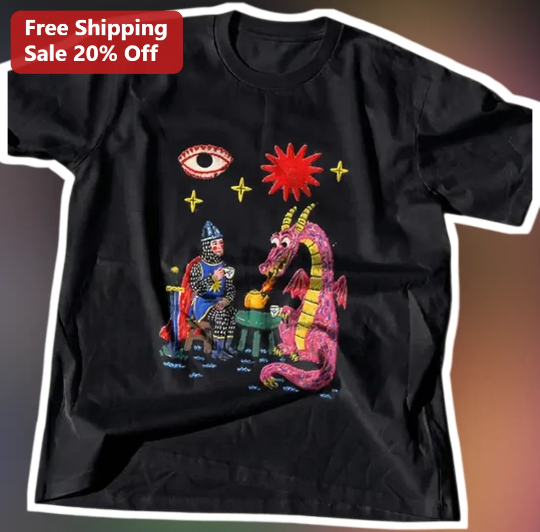 Medieval Fantasy Dragon Knight Tee Whimsical Illustration Gr — Los Angeles Medieval Fantasy Dragon Knight Tee Whimsical Illustration Graphic Shirt for D&D Players and Fantasy available at our Los Angeles warehouse