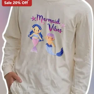Mermaid Vibes Long Sleeve Tee Cute Cartoon Ocean Graphic Top for Kids Girls Toddlers Fantasy Sea Cre available at our Los Angeles warehouse
