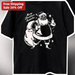 Merry Christmas Assholes Tee Funny Rude Santa Claus...