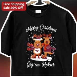 Merry Christmas Gig’em Hokies Virginia Tech Tee Holiday...