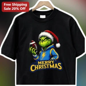 Merry Christmas Grinch Football Tee Funny Holiday Graphic Shirt for Men Women available at our Los Angeles warehouse