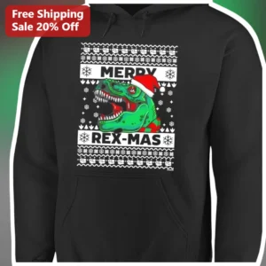 Merry Rex-Mas T-Rex Christmas Hoodie Funny Ugly Sweater...