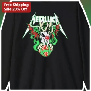Metallica Long Sleeve Tee Holiday Skull Clown Nose Graphic Rock Band Merch Gift for Fans available at our Los Angeles warehouse