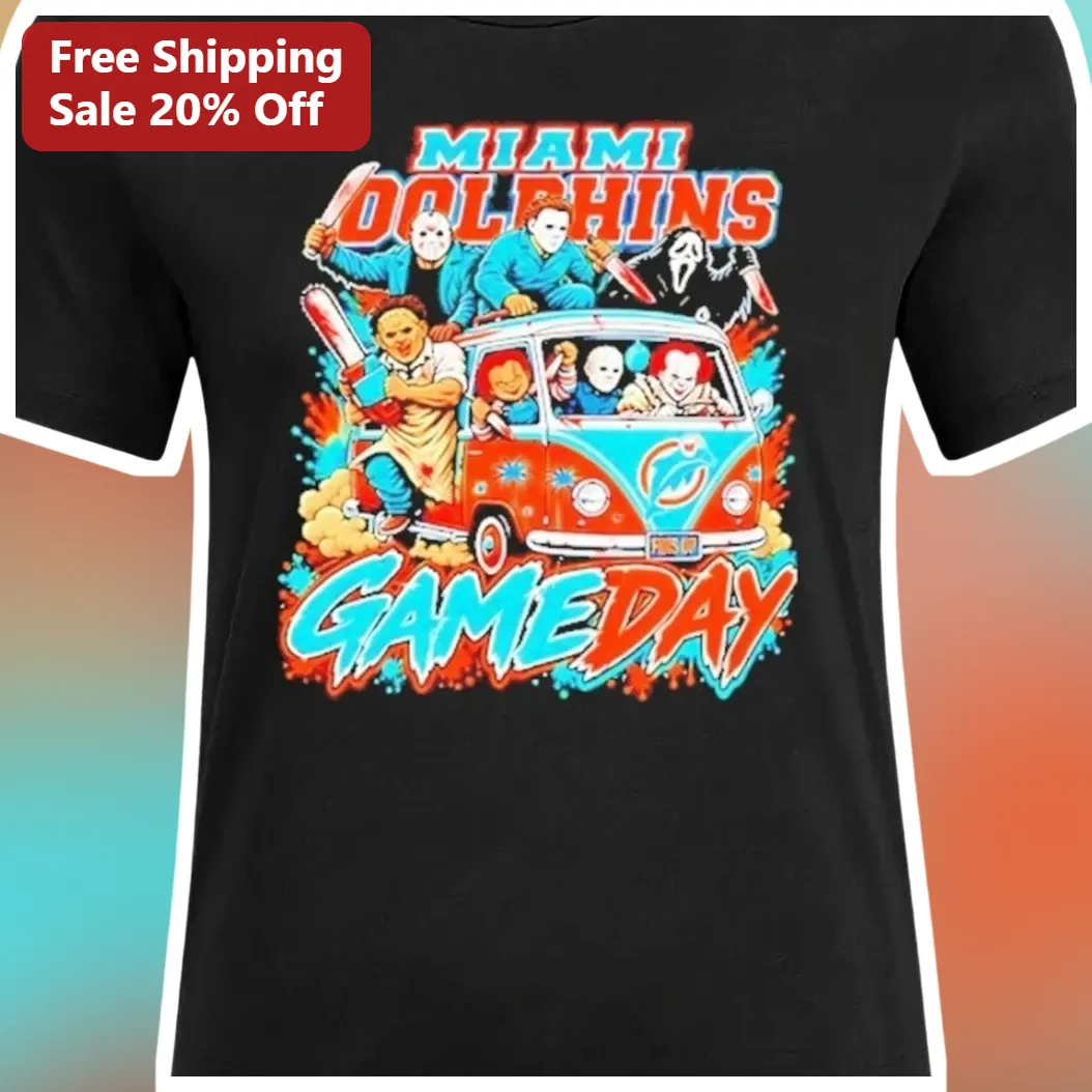 Miami Dolphins Gameday Horror Movie Michael Myers Volkswagen — Los Angeles Miami Dolphins Gameday Horror Movie Michael Myers Volkswagen Bus Tee available at our Los Angeles warehouse