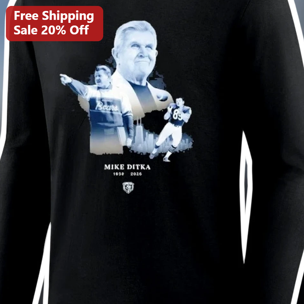 Mike Ditka 1939-2026 Memorial Tribute Long Sleeve Tee Chicago Bears NFL Legend available at our Los Angeles warehouse