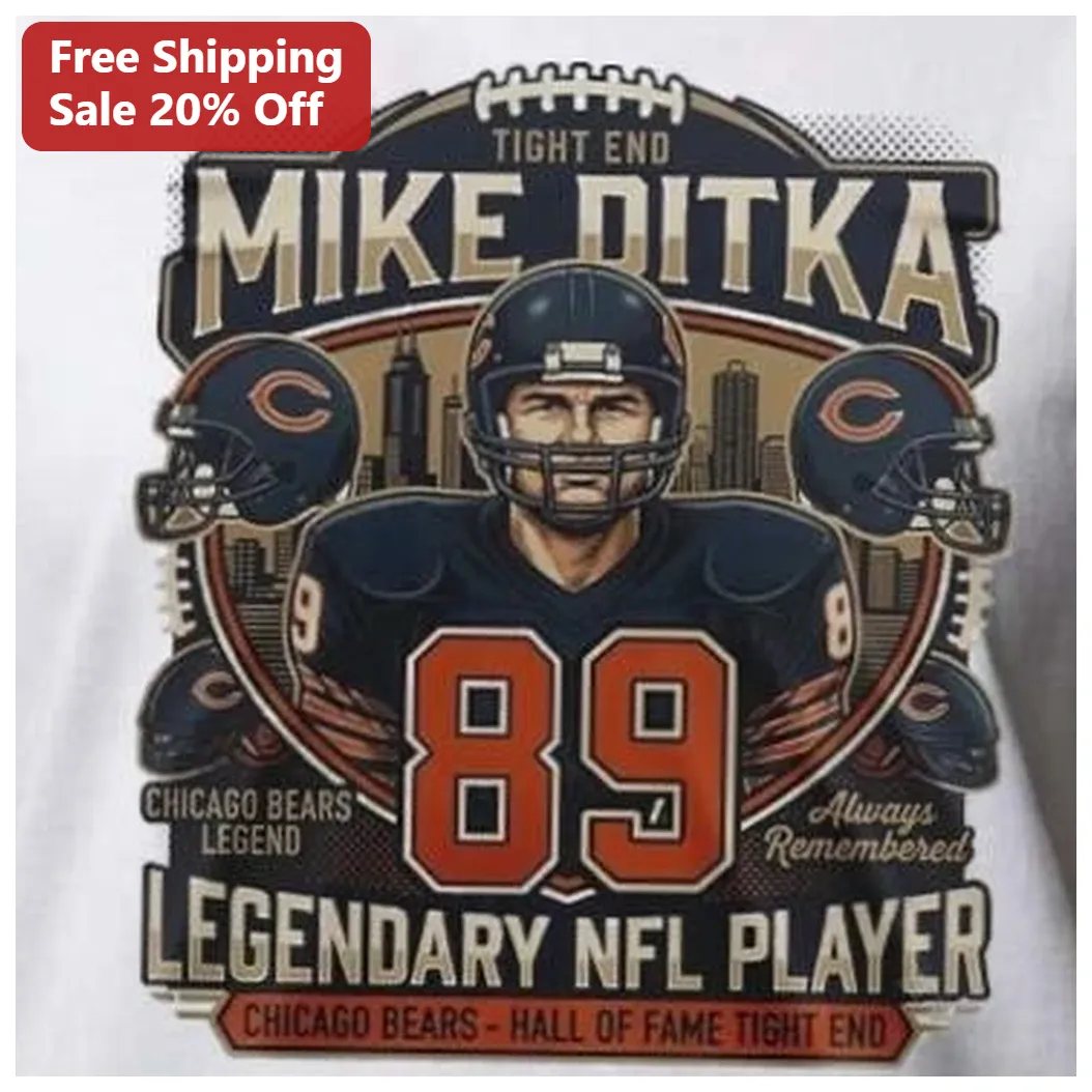 Mike Ditka Chicago Bears Legend Vintage NFL Hall of Fame Tight End Tee available at our Los Angeles warehouse