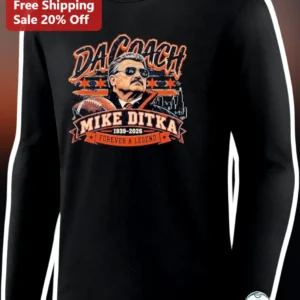 Mike Ditka Da Coach Memorial Long Sleeve Shirt Chicago Bears Legend Tribute available at our Los Angeles warehouse