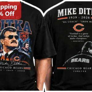 Mike Ditka Iron Mike Football Is A Game Of Inches Tee Chicago Bears Legend Tribute available at our Los Angeles warehouse
