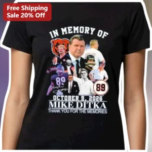 Mike Ditka Memorial Tee In Memory Of Thank You For The Memories Chicago Bears Tribute Shirt available at our Los Angeles warehouse