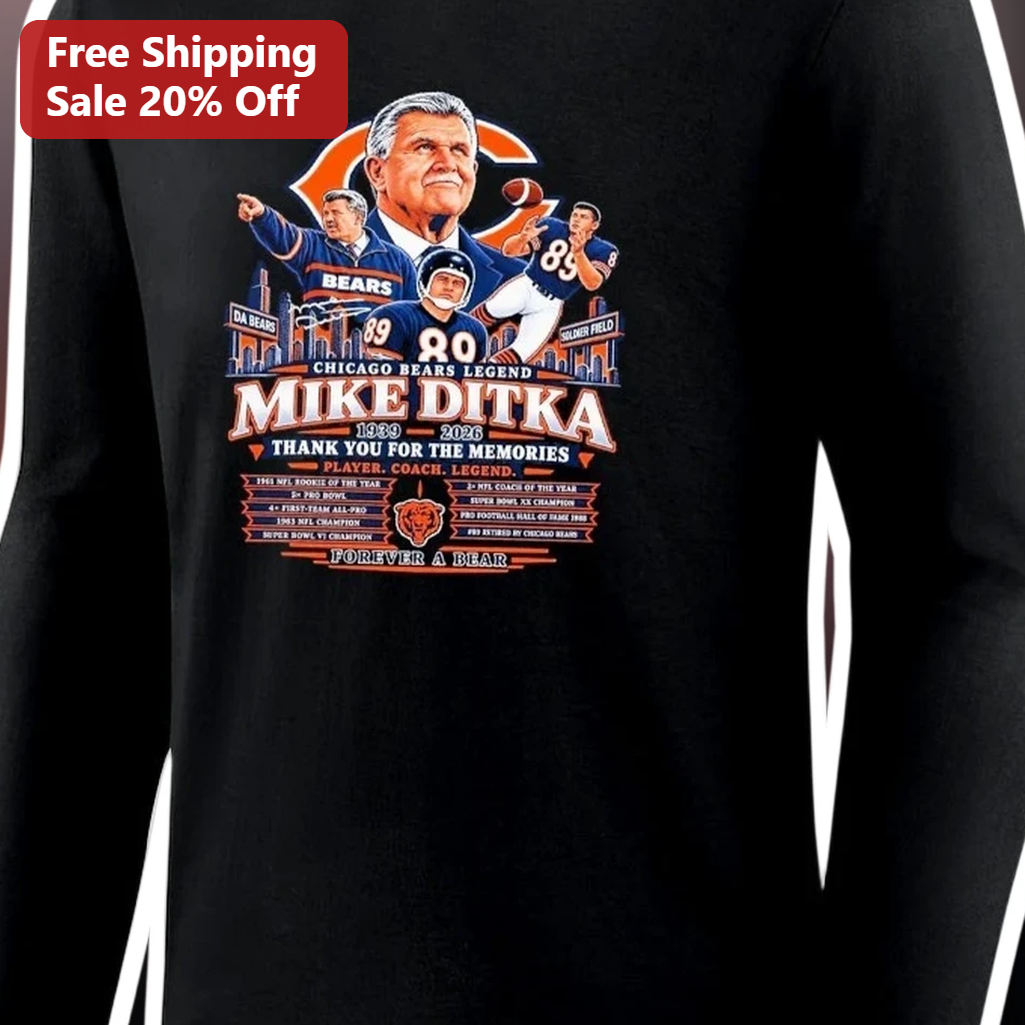 Mike Ditka Thank You For The Memories Player Coach Legend Forever A Bear Tribute Tee available at our Los Angeles warehouse