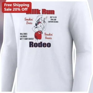 Milk Run Rodeo Smokin Darts Breakin Hearts Long Sleeve Tee Vintage Western Pin Up Gift available at our Los Angeles warehouse