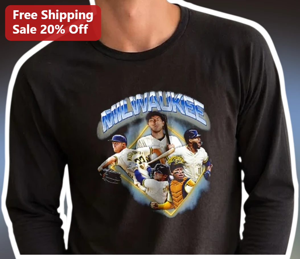 Milwaukee Baseball Players Long Sleeve Tee — Los Angeles Milwaukee Baseball Players Long Sleeve Tee available at our Los Angeles warehouse
