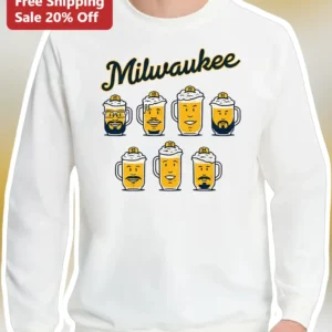 Milwaukee Beer Mugs Crewneck Sweatshirt Vintage Cartoon City Pride Gift for Men Women available at our Los Angeles warehouse
