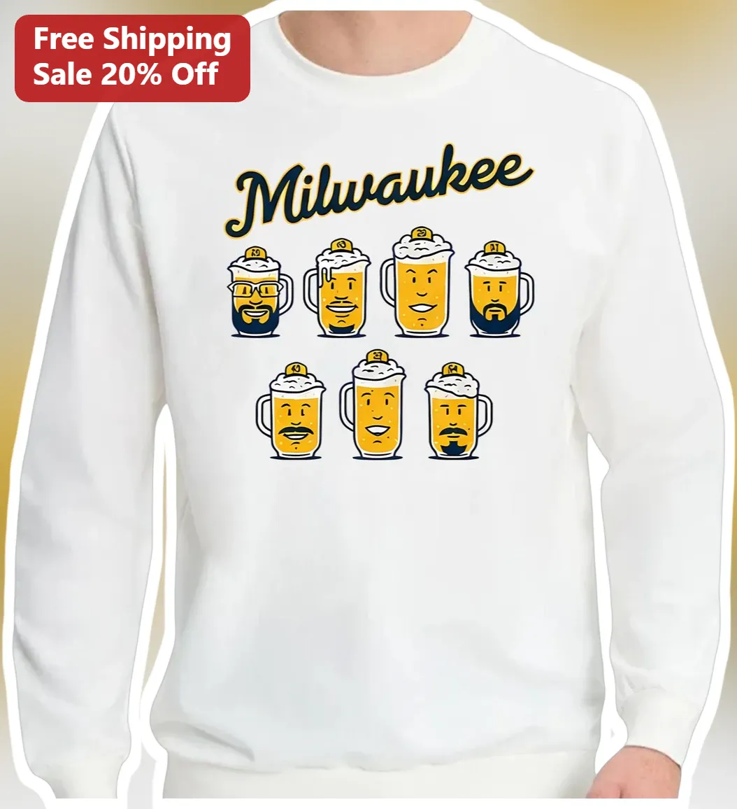 Milwaukee Beer Mugs Crewneck Sweatshirt Vintage Cartoon City Pride Gift for Men Women available at our Los Angeles warehouse