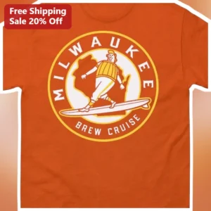 Milwaukee Brew Cruise Tee Retro Surf Badge Design Wisconsin Lakefront Brewery Tour Souvenir Shirt available at our Los Angeles warehouse