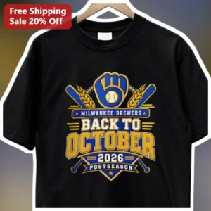Milwaukee Brewers Back to October 2026 Postseason Tee available at our Los Angeles warehouse
