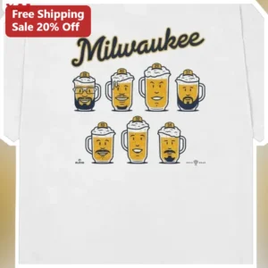 Milwaukee Brewers Beer Mugs Graphic Tee Funny Baseball Fan Gift for Men Women available at our Los Angeles warehouse