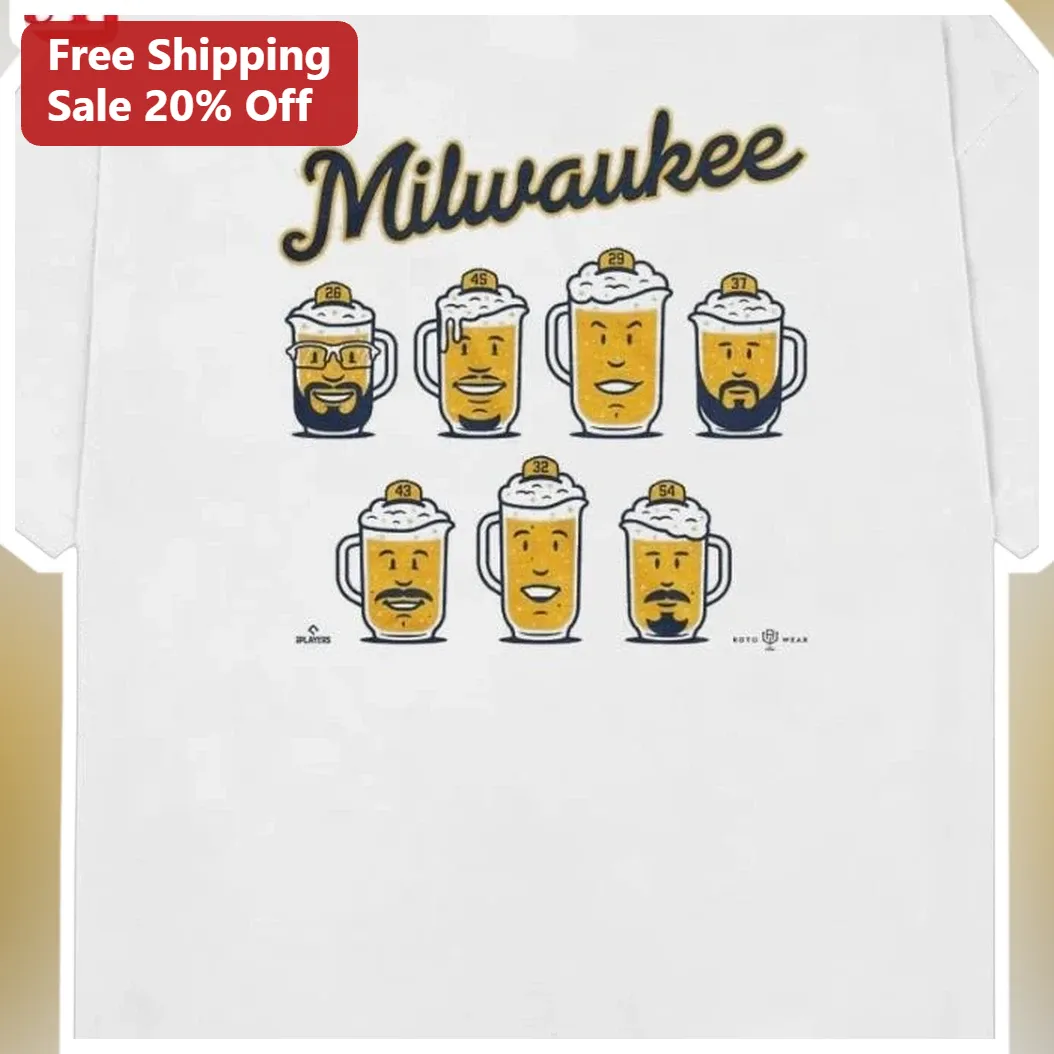 Milwaukee Brewers Beer Mugs Graphic Tee Funny Baseball Fan Gift for Men Women available at our Los Angeles warehouse