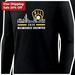 Milwaukee Brewers Long Sleeve Shirt Custom Name Roster Word Cloud Baseball Fan Gift available at our Los Angeles warehouse