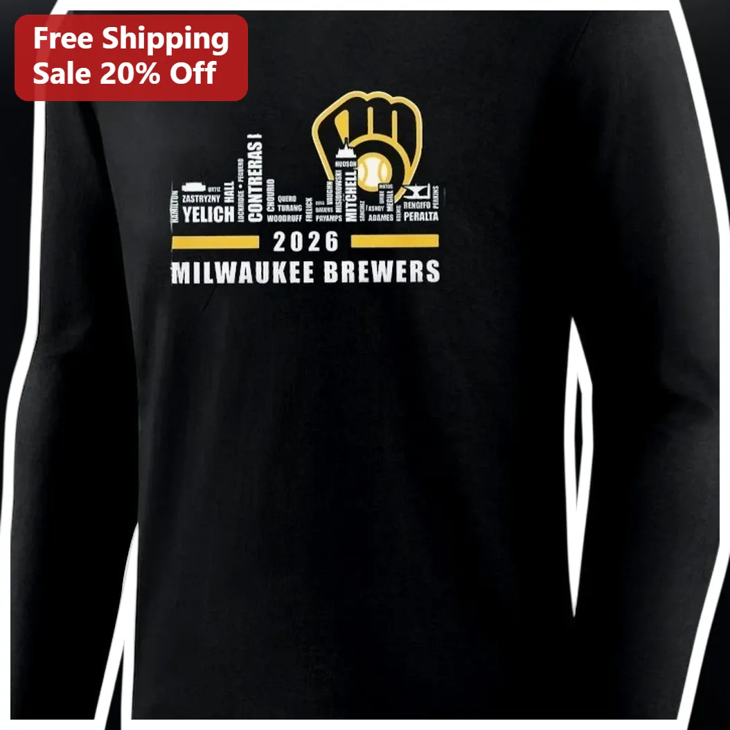 Milwaukee Brewers Long Sleeve Shirt Custom Name Roster Word Cloud Baseball Fan Gift available at our Los Angeles warehouse