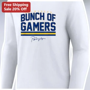 Milwaukee Bunch of Gamers Long Sleeve Tee Pat Murphy Quote Brewers Fan Apparel available at our Los Angeles warehouse