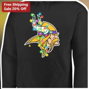 Minnesota Vikings Christmas Lights Hoodie Black NFL Fan Holiday Gift available at our Los Angeles warehouse