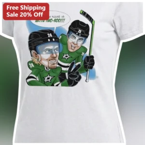 Miro Heiskanen Roope Hintz Dallas Stars Finnish Duo Cartoon Graphic Tee available at our Los Angeles warehouse