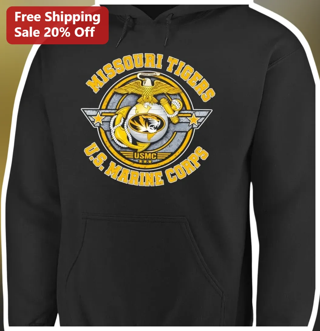 Missouri Tigers U.S. Marine Corps Hoodie Vintage Military Co — Los Angeles Missouri Tigers U.S. Marine Corps Hoodie Vintage Military College Veteran Gift available at our Los Angeles warehouse