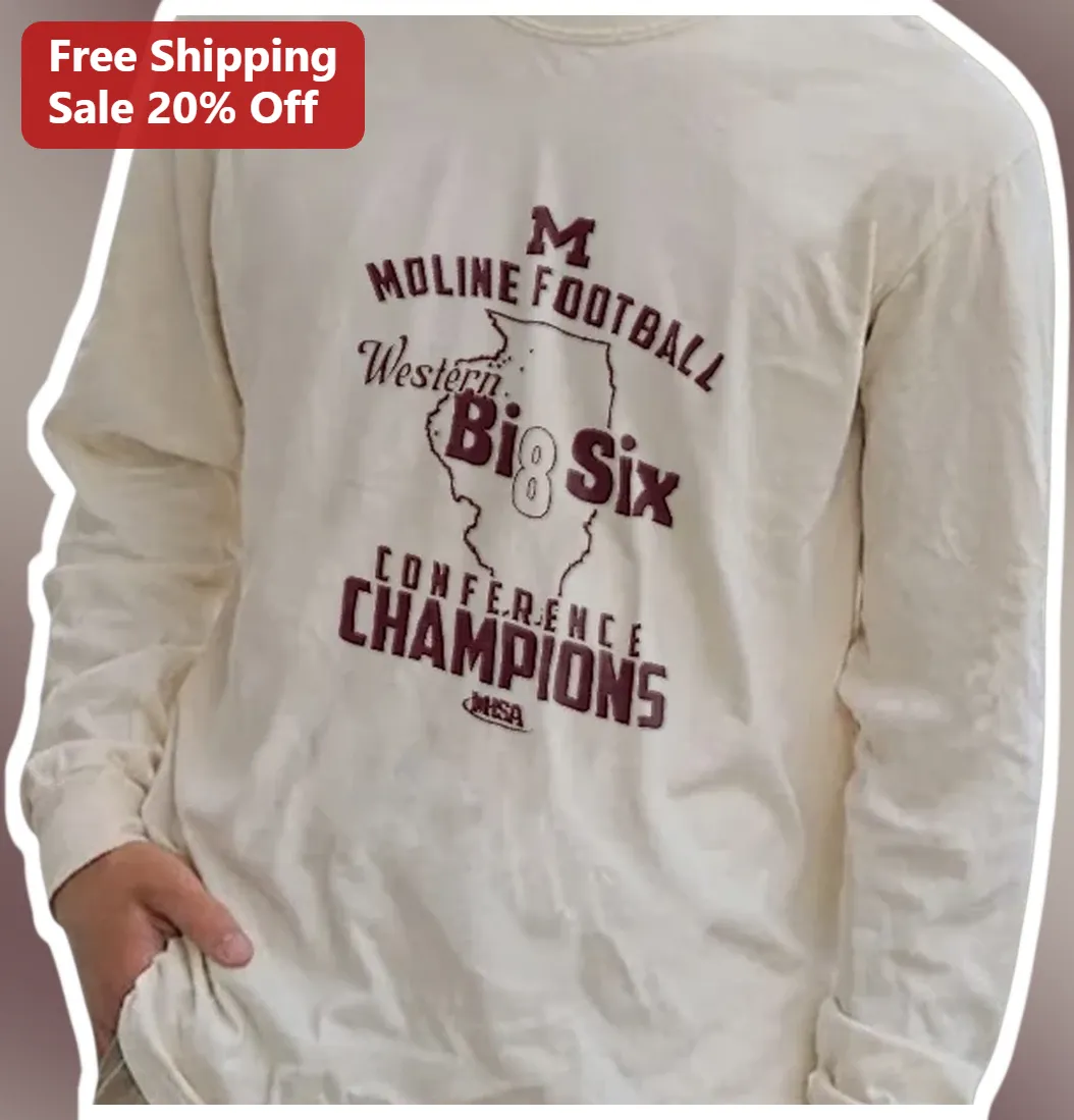 Moline Football Western Big Eight Conference Champions Vinta — Los Angeles Moline Football Western Big Eight Conference Champions Vintage Long Sleeve Tee available at our Los Angeles warehouse