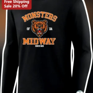 Monsters Of Da Midway Long Sleeve Tee Vintage Grizzly Bear Retro Arcade Style Shirt available at our Los Angeles warehouse
