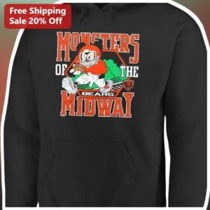 Monsters of the Midway Mickey Mouse Football Hoodie Chicago Bears Fan Gear available at our Los Angeles warehouse