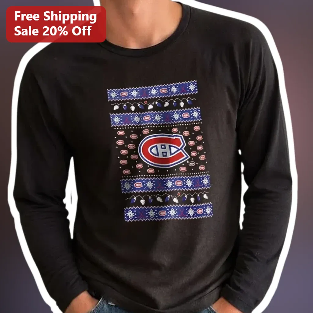 Montreal Canadiens Ugly Christmas Sweater Long Sleeve Tee NH — Los Angeles Montreal Canadiens Ugly Christmas Sweater Long Sleeve Tee NHL Hockey Fan Holiday Gift available at our Los Angeles warehouse