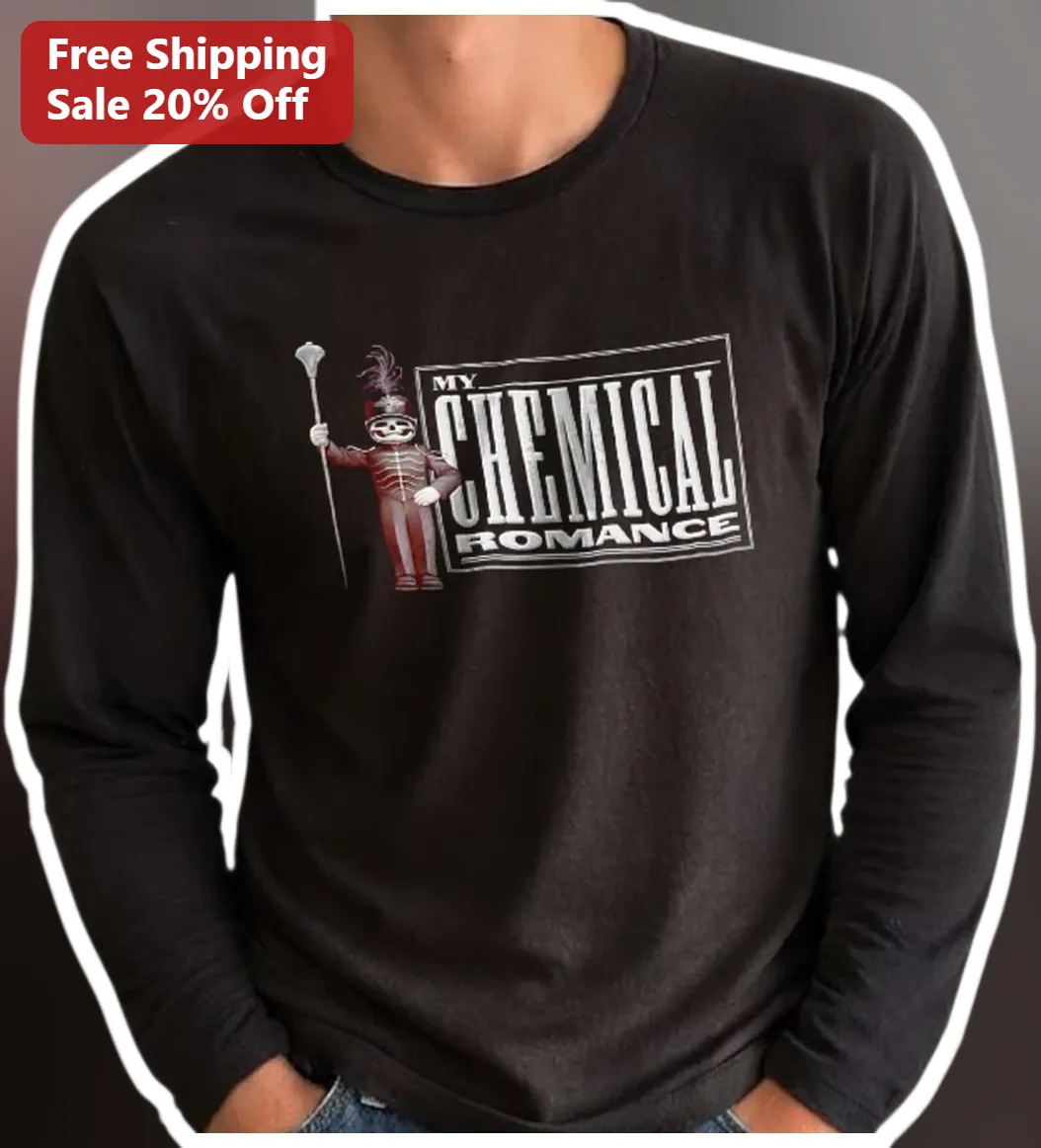 My Chemical Romance Long Sleeve Tee I Bleed Skeleton Band Logo Merch available at our Los Angeles warehouse
