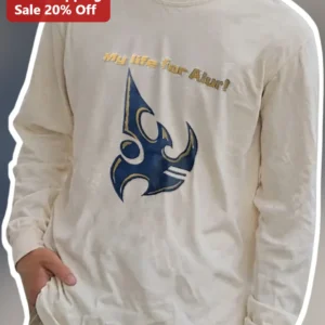 My Life for Aiur Long Sleeve Tee Protoss Gaming Apparel Vintage Distressed Gift for Gamers available at our Los Angeles warehouse