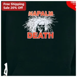 Napalm Death Hoodie Black Grindcore Skull Merch Extreme Metal Apparel available at our Los Angeles warehouse