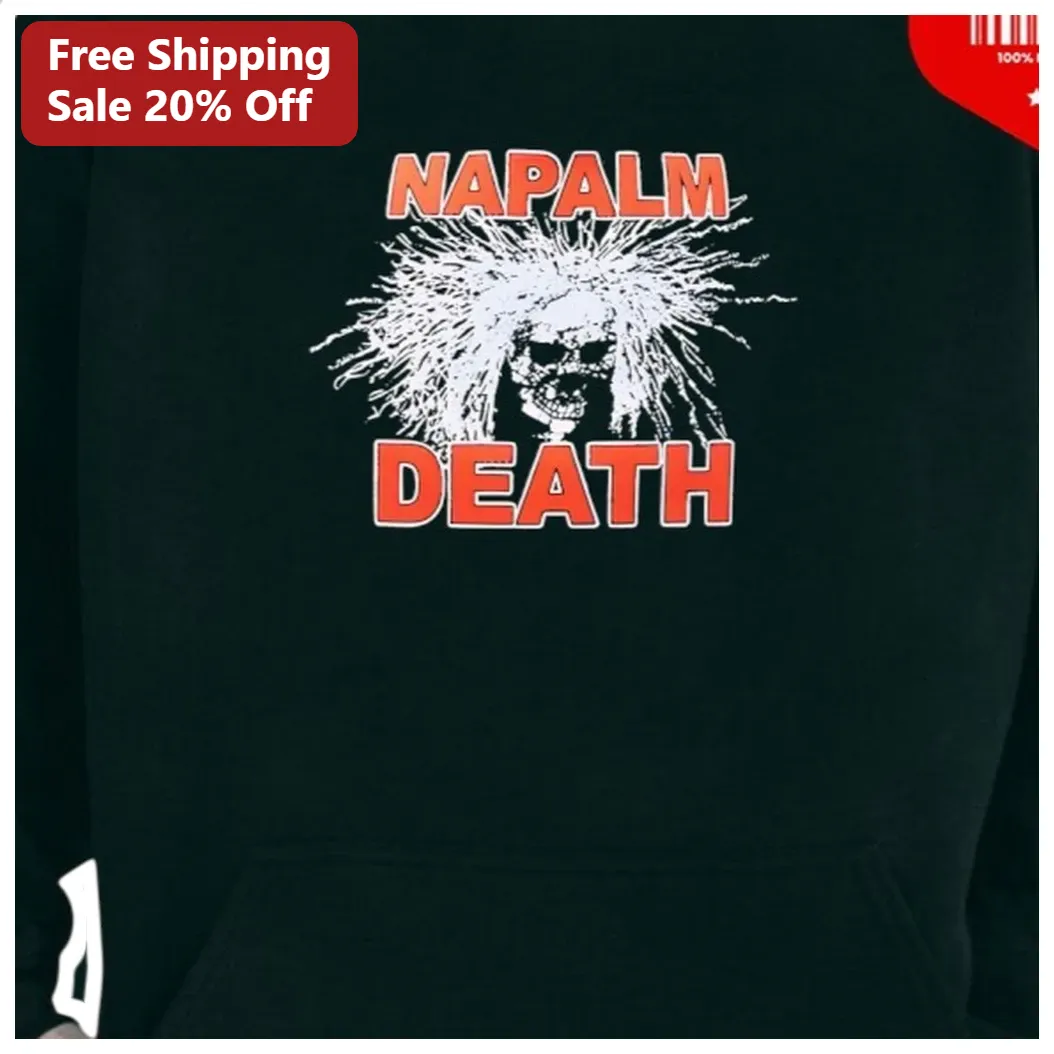 Napalm Death Hoodie Black Grindcore Skull Merch Extreme Metal Apparel available at our Los Angeles warehouse