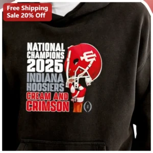 National Champions 2025 Indiana Hoosiers Cream and Crimson Hoodie available at our Los Angeles warehouse