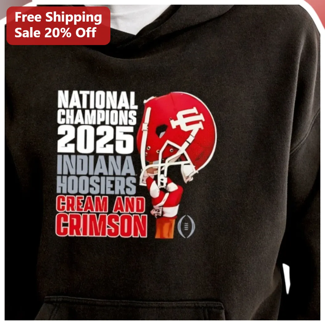 National Champions 2025 Indiana Hoosiers Cream and Crimson Hoodie available at our Los Angeles warehouse