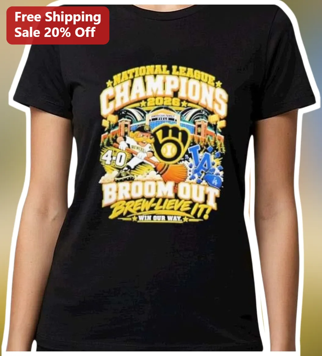 National League Champions Broom Out Milwaukee Brewers NLCS T — Los Angeles National League Champions Broom Out Milwaukee Brewers NLCS Tee available at our Los Angeles warehouse