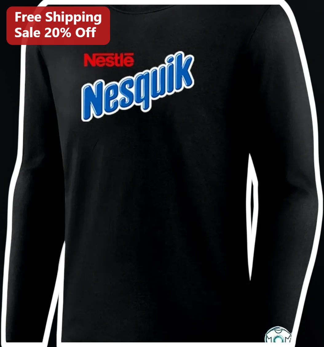 Nestlé Nesquik Retro Logo Long Sleeve Tee Black Chocolate Milk Apparel Gift available at our Los Angeles warehouse