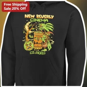 New Beverly Cinema Los Angeles Vintage Horror Tiki Hoodie Cult Classic Film Merch available at our Los Angeles warehouse