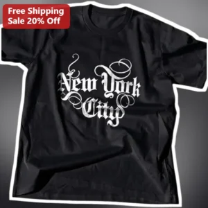 New York City Vintage Gothic Typography Graphic Tee for Men Women available at our Los Angeles warehouse