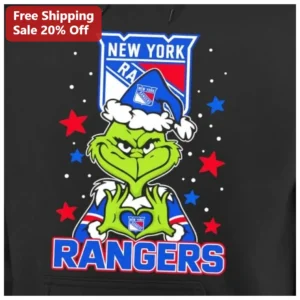 New York Rangers Grinch Hoodie Funny NHL Hockey Christmas Gift for Fans available at our Los Angeles warehouse