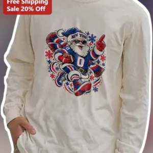 New York Santa Claus Football Long Sleeve Tee Funny Vintage Holiday Gift for Men Women available at our Los Angeles warehouse