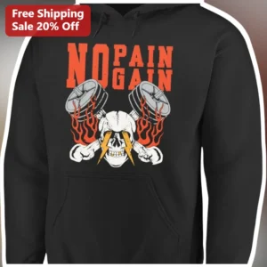 No Pain No Gain Hoodie Gym Motivation Skull Dumbbell Workout Apparel for Men Women available at our Los Angeles warehouse