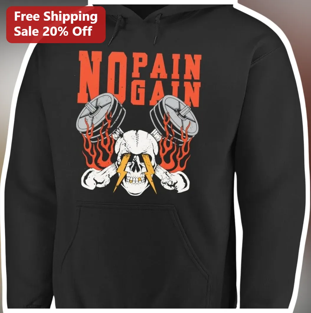 No Pain No Gain Hoodie Gym Motivation Skull Dumbbell Workout — Los Angeles No Pain No Gain Hoodie Gym Motivation Skull Dumbbell Workout Apparel for Men Women available at our Los Angeles warehouse