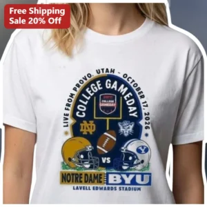 Notre Dame Vs BYU College GameDay Tee Live From Provo Utah Lavell Edwards Stadium available at our Los Angeles warehouse