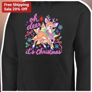 Oh Deer It's Christmas Hoodie Cute Retro Holiday Fawn Sweatshirt Gift for Women Girls available at our Los Angeles warehouse