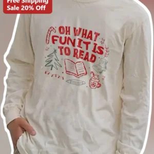 Oh What Fun It Is To Read Christmas Book Lover Tee Holiday Reader Gift available at our Los Angeles warehouse
