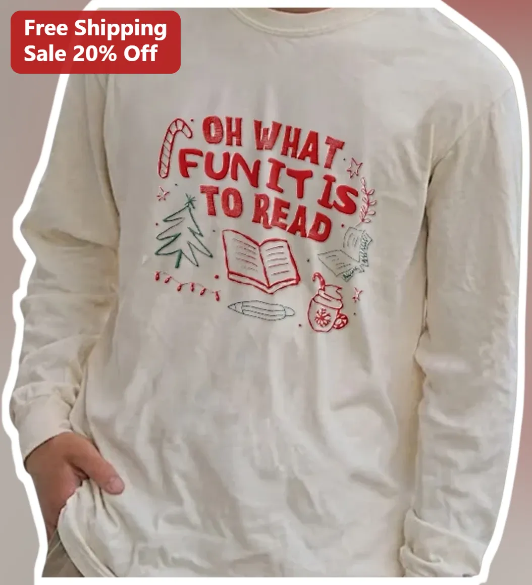 Oh What Fun It Is To Read Christmas Book Lover Tee Holiday Reader Gift available at our Los Angeles warehouse